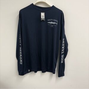 Salty Crew Men’s Long Sleeve Graphic Tee Navy Blue Fish Print NWT Size L